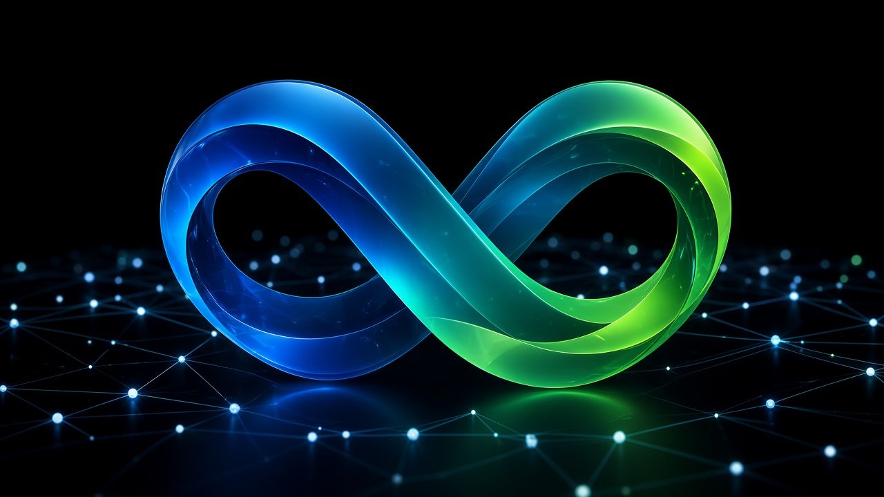A glass infinity ribbon over a network of lights